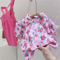 Load image into Gallery viewer, 2 Pieces Set Baby Kid Girls Flower Print Shirts And Solid Color Dresses Wholesale 220524436
