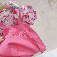 Load image into Gallery viewer, 2 Pieces Set Baby Kid Girls Flower Print Shirts And Solid Color Dresses Wholesale 220524436
