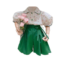 Load image into Gallery viewer, 2 Pieces Set Baby Kid Girls Flower Print Shirts And Solid Color Shorts Wholesale 220524448
