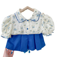 Load image into Gallery viewer, 2 Pieces Set Baby Kid Girls Flower Print Shirts And Solid Color Shorts Wholesale 220524448
