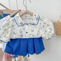 Load image into Gallery viewer, 2 Pieces Set Baby Kid Girls Flower Print Shirts And Solid Color Shorts Wholesale 220524448
