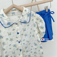 Load image into Gallery viewer, 2 Pieces Set Baby Kid Girls Flower Print Shirts And Solid Color Shorts Wholesale 220524448
