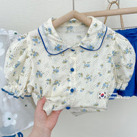 Load image into Gallery viewer, 2 Pieces Set Baby Kid Girls Flower Print Shirts And Solid Color Shorts Wholesale 220524448
