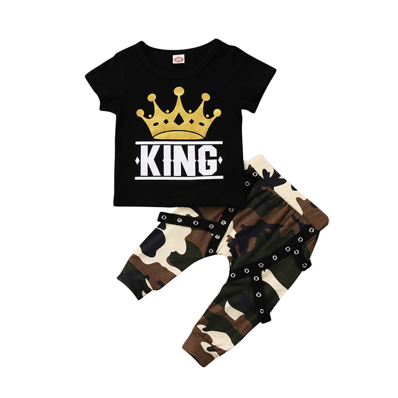 2 Pieces Set Baby Kid Boys Letters Print T-Shirts And Camo Pants Wholesale 22052445
