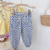 Load image into Gallery viewer, 2 Pieces Set Baby Kid Girls Solid Color Blouses And Flower Pants Wholesale 220524454
