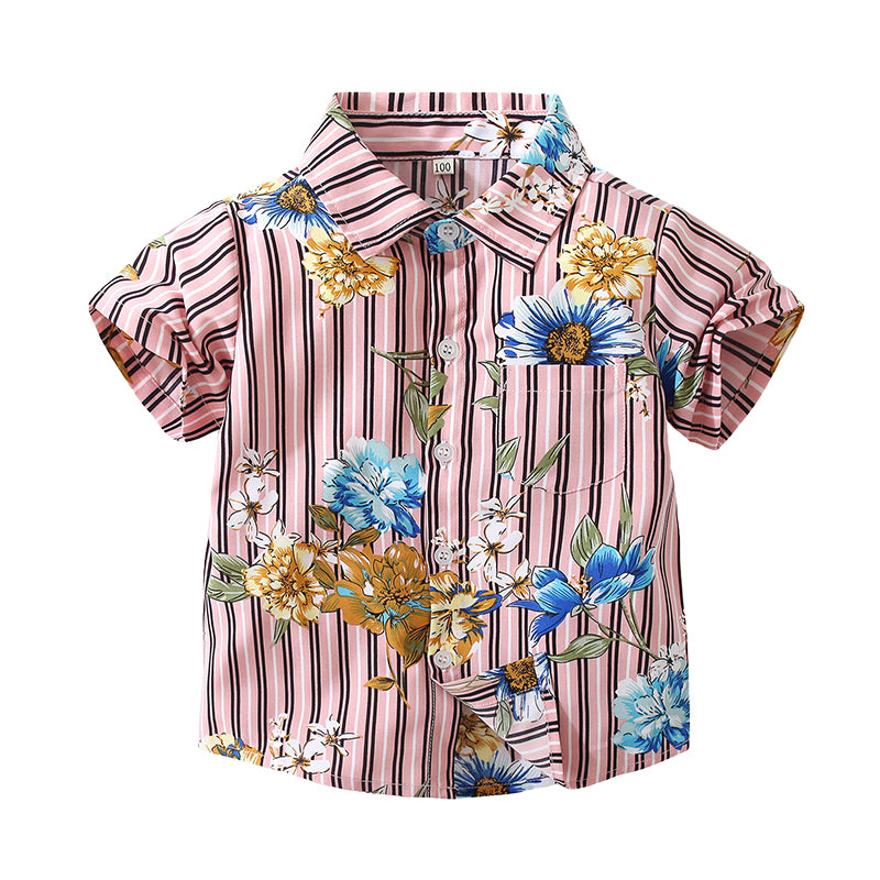 Baby Kid Boys Striped Flower Shirts Wholesale 220524461