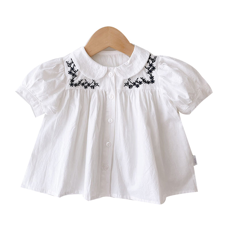 Baby Kid Girls Solid Color Embroidered Blouses Wholesale 220524463