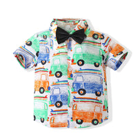 Load image into Gallery viewer, 2 Pieces Set Baby Kid Boys Birthday Party Car Bow Print Shirts And Solid Color Shorts Wholesale 22052449
