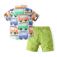 Load image into Gallery viewer, 2 Pieces Set Baby Kid Boys Birthday Party Car Bow Print Shirts And Solid Color Shorts Wholesale 22052449
