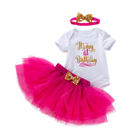 Load image into Gallery viewer, 3 Pieces Set Baby Girls Letters Print Rompers Solid Color Skirts And Bow Headwear Wholesale 22052452
