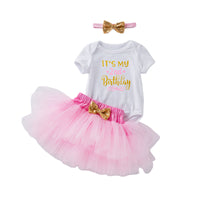 Load image into Gallery viewer, 3 Pieces Set Baby Girls Letters Print Rompers Solid Color Skirts And Bow Headwear Wholesale 22052452
