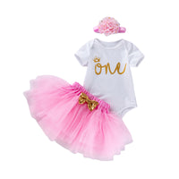 Load image into Gallery viewer, 3 Pieces Set Baby Girls Letters Print Rompers Solid Color Skirts And Bow Headwear Wholesale 22052452
