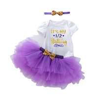 Load image into Gallery viewer, 3 Pieces Set Baby Girls Letters Print Rompers Solid Color Skirts And Bow Headwear Wholesale 22052452
