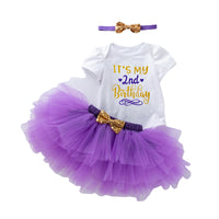 Load image into Gallery viewer, 3 Pieces Set Baby Girls Letters Print Rompers Solid Color Skirts And Bow Headwear Wholesale 22052452

