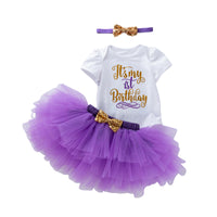 Load image into Gallery viewer, 3 Pieces Set Baby Girls Letters Print Rompers Solid Color Skirts And Bow Headwear Wholesale 22052452
