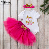 Load image into Gallery viewer, 3 Pieces Set Baby Girls Letters Print Rompers Solid Color Skirts And Bow Headwear Wholesale 22052452
