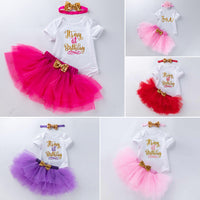 Load image into Gallery viewer, 3 Pieces Set Baby Girls Letters Print Rompers Solid Color Skirts And Bow Headwear Wholesale 22052452
