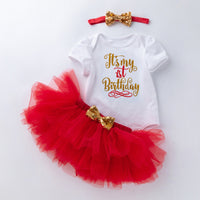 Load image into Gallery viewer, 3 Pieces Set Baby Girls Letters Print Rompers Solid Color Skirts And Bow Headwear Wholesale 22052452
