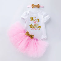 Load image into Gallery viewer, 3 Pieces Set Baby Girls Letters Print Rompers Solid Color Skirts And Bow Headwear Wholesale 22052452
