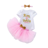 Load image into Gallery viewer, 3 Pieces Set Baby Girls Letters Print Rompers Solid Color Skirts And Bow Headwear Wholesale 22052452
