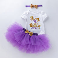 Load image into Gallery viewer, 3 Pieces Set Baby Girls Letters Print Rompers Solid Color Skirts And Bow Headwear Wholesale 22052452
