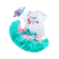 Load image into Gallery viewer, 3 Pieces Set Baby Girls Letters Print Rompers Solid Color Rainbow Skirts And Bow Headwear Wholesale 22052455
