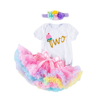 Load image into Gallery viewer, 3 Pieces Set Baby Girls Letters Print Rompers Solid Color Rainbow Skirts And Bow Headwear Wholesale 22052455
