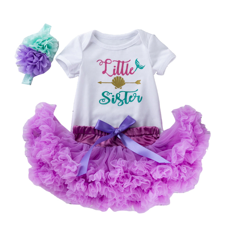 3 Pieces Set Baby Girls Letters Print Rompers Solid Color Rainbow Skirts And Bow Headwear Wholesale 22052455