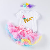 Load image into Gallery viewer, 3 Pieces Set Baby Girls Letters Print Rompers Solid Color Rainbow Skirts And Bow Headwear Wholesale 22052455
