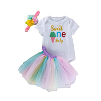 Load image into Gallery viewer, 2 Pieces Set Baby Girls Letters Print Rompers And Rainbow Skirts Wholesale 22052456
