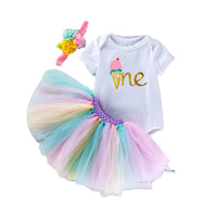 Load image into Gallery viewer, 2 Pieces Set Baby Girls Letters Print Rompers And Rainbow Skirts Wholesale 22052456

