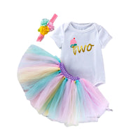 Load image into Gallery viewer, 2 Pieces Set Baby Girls Letters Print Rompers And Rainbow Skirts Wholesale 22052456
