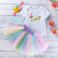 Load image into Gallery viewer, 2 Pieces Set Baby Girls Letters Print Rompers And Rainbow Skirts Wholesale 22052456
