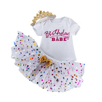 Load image into Gallery viewer, 3 Pieces Set Baby Girls Birthday Letters Print Rompers And Bow Skirts And Headwear Wholesale 22052469
