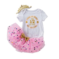 Load image into Gallery viewer, 3 Pieces Set Baby Girls Birthday Letters Print Rompers And Bow Skirts And Headwear Wholesale 22052469
