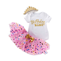 Load image into Gallery viewer, 3 Pieces Set Baby Girls Birthday Letters Print Rompers And Bow Skirts And Headwear Wholesale 22052469
