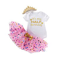 Load image into Gallery viewer, 3 Pieces Set Baby Girls Birthday Letters Print Rompers And Bow Skirts And Headwear Wholesale 22052469
