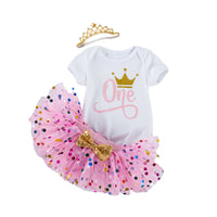 Load image into Gallery viewer, 3 Pieces Set Baby Girls Birthday Letters Print Rompers And Bow Skirts And Headwear Wholesale 22052469
