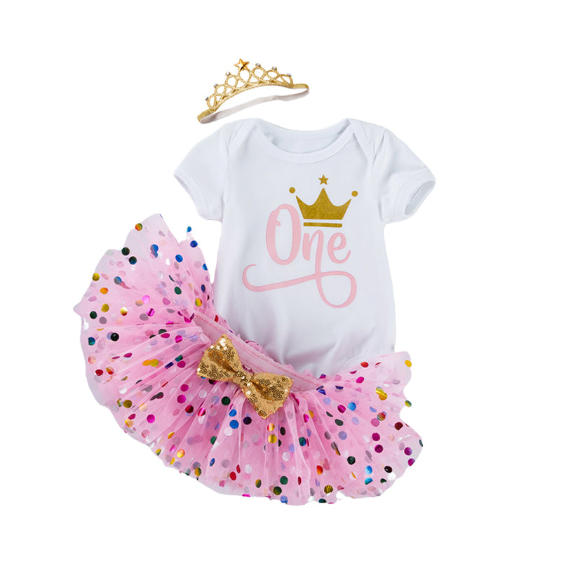 3 Pieces Set Baby Girls Birthday Letters Print Rompers And Bow Skirts And Headwear Wholesale 22052469
