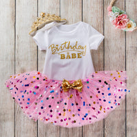 Load image into Gallery viewer, 3 Pieces Set Baby Girls Birthday Letters Print Rompers And Bow Skirts And Headwear Wholesale 22052469
