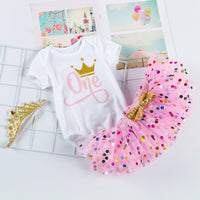 Load image into Gallery viewer, 3 Pieces Set Baby Girls Birthday Letters Print Rompers And Bow Skirts And Headwear Wholesale 22052469
