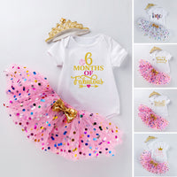 Load image into Gallery viewer, 3 Pieces Set Baby Girls Birthday Letters Print Rompers And Bow Skirts And Headwear Wholesale 22052469
