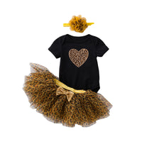 Load image into Gallery viewer, 3 Pieces Set Baby Girls Letters Love heart Print Rompers And Leopard Bow Skirts And Headwear Wholesale 22052480
