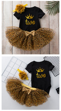 Load image into Gallery viewer, 3 Pieces Set Baby Girls Letters Love heart Print Rompers And Leopard Bow Skirts And Headwear Wholesale 22052480
