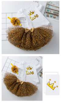 Load image into Gallery viewer, 3 Pieces Set Baby Girls Letters Love heart Print Rompers And Leopard Bow Skirts And Headwear Wholesale 22052480
