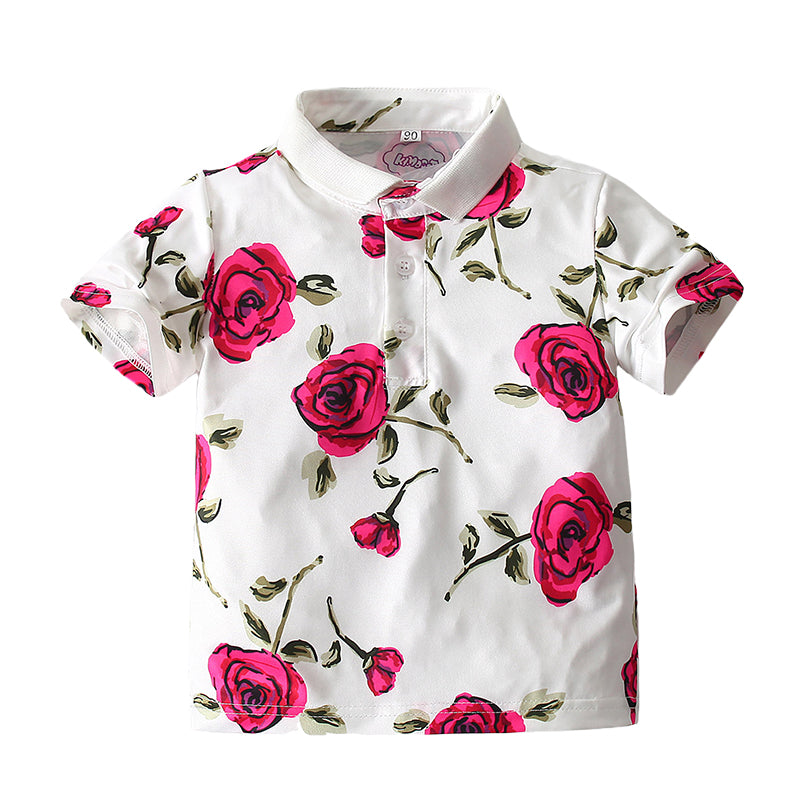 Baby Kid Boys Flower Print Polo Shirts Wholesale 22052482
