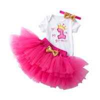 Load image into Gallery viewer, 3 Pieces Set Baby Girls Letters Flower Embroidered Rompers Solid Color Lace Skirts And Headwear Wholesale 22052489
