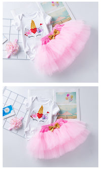 Load image into Gallery viewer, 3 Pieces Set Baby Girls Letters Flower Embroidered Rompers Solid Color Lace Skirts And Headwear Wholesale 22052489
