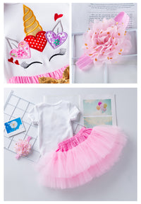 Load image into Gallery viewer, 3 Pieces Set Baby Girls Letters Flower Embroidered Rompers Solid Color Lace Skirts And Headwear Wholesale 22052489
