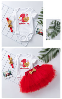 Load image into Gallery viewer, 3 Pieces Set Baby Girls Letters Flower Embroidered Rompers Solid Color Lace Skirts And Headwear Wholesale 22052489
